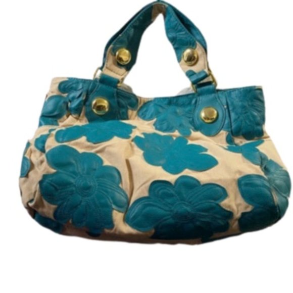 Big Buddha Handbags - Big Buddha Tan w/Teal Stitched Hibiscu…